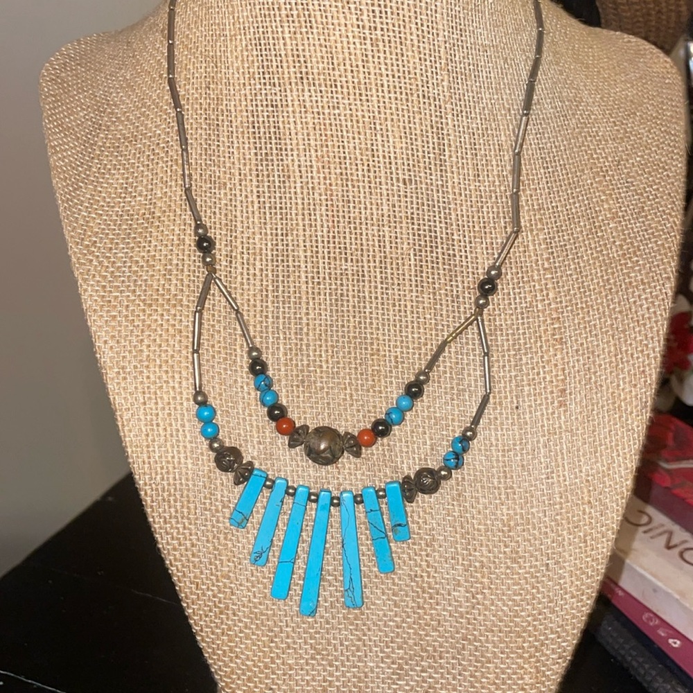 Navajo Turquoise, Zuniga coral and pearl beads necklace handmade vintage